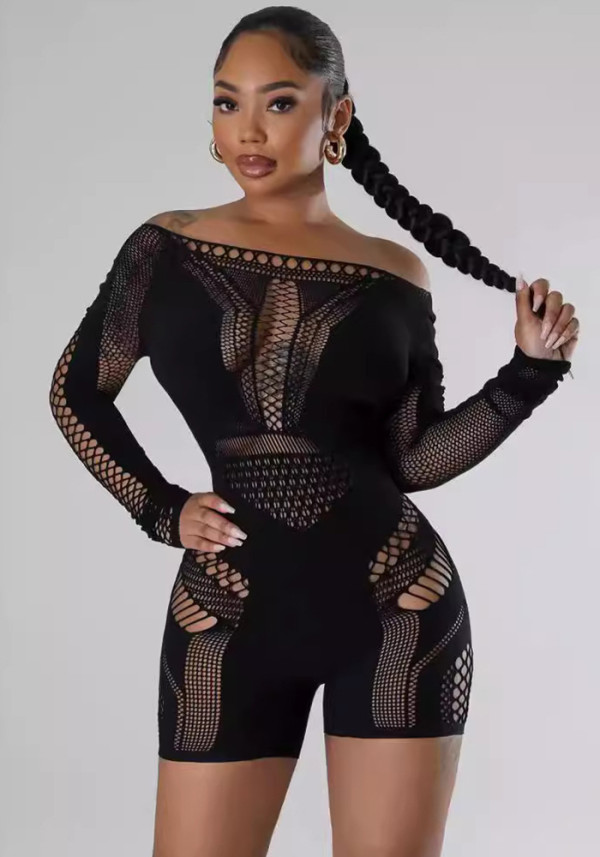 See-Through Long Sleeve Bodycon Jumpsuit