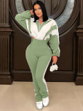 Contrast Color Patchwork High-Waist Sporty Two-Piece Pants Set
