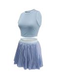 Women's Sleeveless Pleated Vest and Skirt Casual Set