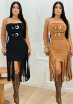 Strapless Low Back Fringe Dress Strapless Low Back Fringe Dress