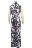 Casual Sleeveless Turn-Down Collar Top and Pants Two-Piece Set