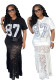 Lady's Round Neck Letter Print Lace Dress