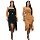 Strapless Low Back Fringe Dress
