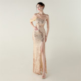 Sequin Mesh Off-Shoulder High Slit Fishtail Party Dress
