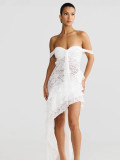 Summer Women's Sexy Lace See-Through Irregular Strapless Dress