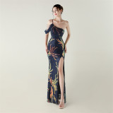 Sequin Mesh Off-Shoulder High Slit Fishtail Party Dress