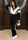 Contrast Color Patchwork High-Waist Sporty Two-Piece Pants Set