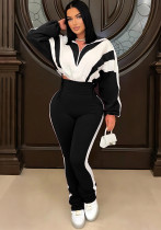 Contrast Color Patchwork High-Waist Sporty Two-Piece Pants Set Contrast Color Patchwork High-Waist Sporty Two-Piece Pants Set