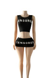 Sexy Letter Print Short Skirt and Vest Set