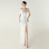 Sequin Mesh Off-Shoulder High Slit Fishtail Party Dress
