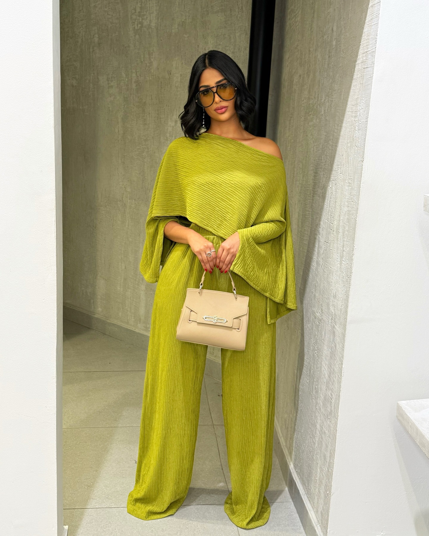 Women's Pleated Slash Shoulder Top and Pants Africa Chic Set