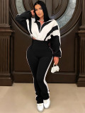 Contrast Color Patchwork High-Waist Sporty Two-Piece Pants Set
