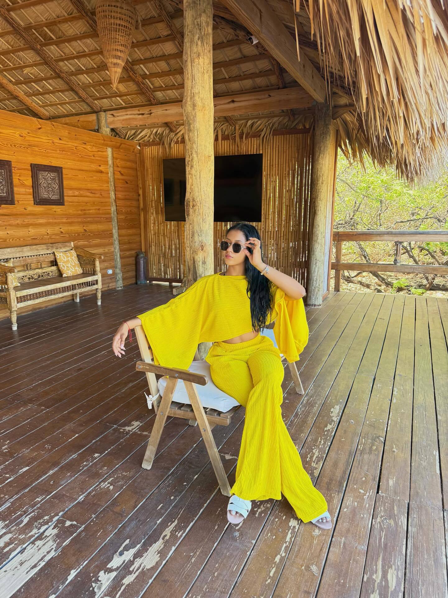 Women's Pleated Slash Shoulder Top and Pants Africa Chic Set