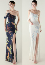 Sequin Mesh Off-Shoulder High Slit Fishtail Party Dress