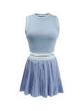 Women's Sleeveless Pleated Vest and Skirt Casual Set