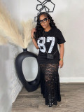 Lady's Round Neck Letter Print Lace Dress
