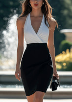 Patchwork Halter Low Back Bodycon Dress Patchwork Halter Low Back Bodycon Dress