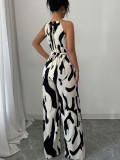 Spring/Summer Zebra Print Wide-Leg Jumpsuit