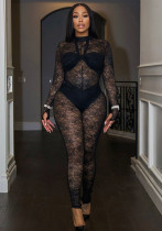 Women's Spring-Summer Lace See-Through Zipper Jumpsuit Women's Spring-Summer Lace See-Through Zipper Jumpsuit