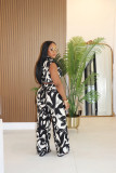 Casual Sleeveless Turn-Down Collar Top and Pants Two-Piece Set