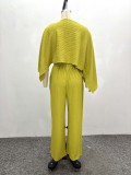 Women's Pleated Slash Shoulder Top and Pants Africa Chic Set