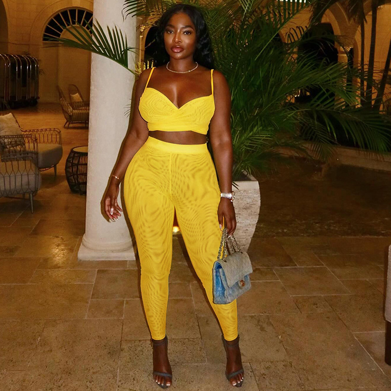 Women's Spring-Summer Hollow Pleated Crop Top Skinny Pants Set