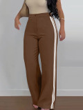 Women's Side Stripe High-Waist Straight Leg Casual Pants