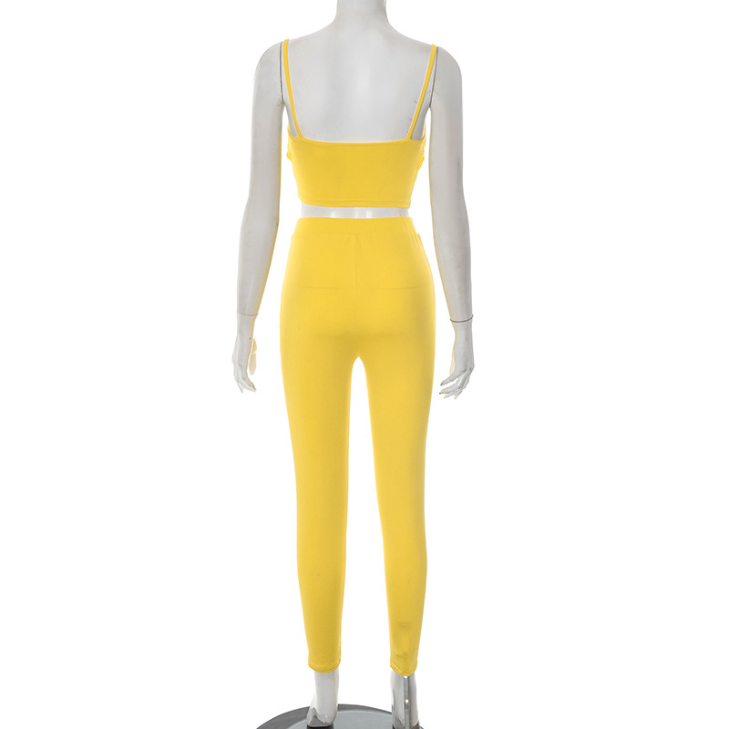 Women's Spring-Summer Hollow Pleated Crop Top Skinny Pants Set