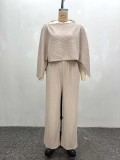 Women's Pleated Slash Shoulder Top and Pants Africa Chic Set