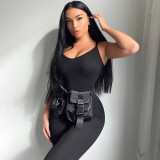 Summer Slim-Fit Solid Color Casual Strap Jumpsuit