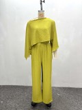 Women's Pleated Slash Shoulder Top and Pants Africa Chic Set
