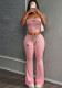 Women Solid Embroidered Sleeveless Strapless Top and Pants Two-piece Set