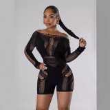 See-Through Long Sleeve Bodycon Jumpsuit