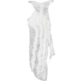 Summer Women's Sexy Lace See-Through Irregular Strapless Dress