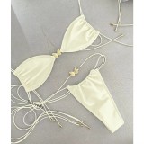 Women Bikini Butterfly Gold Sexy Solid Lace-up Two Pieces Swimwear