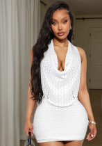 Women Spring and Summer Halter Neck Backless Top and Skirt Two-Piece Set