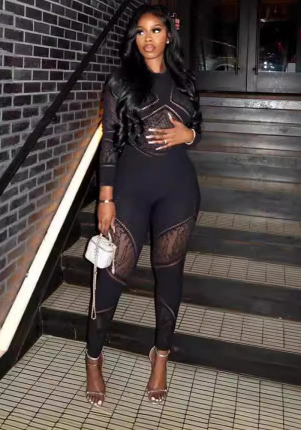 Women Fall Sexy Knitting Long Sleeve Jumpsuit