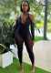 Women Fall Solid Halter Neck Hollow See-Through Backless Sexy Jumpsuit