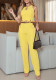 Women Sleeveless Hollow Crop Top And Straight Pants Two-Piece Set