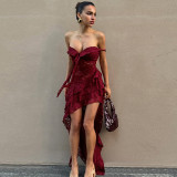 Summer Women's Sexy Lace See-Through Irregular Strapless Dress