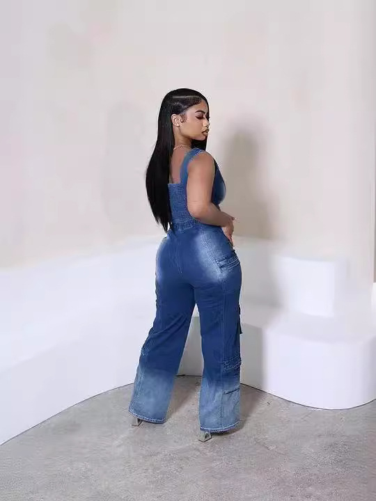 Women Casual Retro Vest and Multi-Pocket Wide Leg Pants Two-piece Set