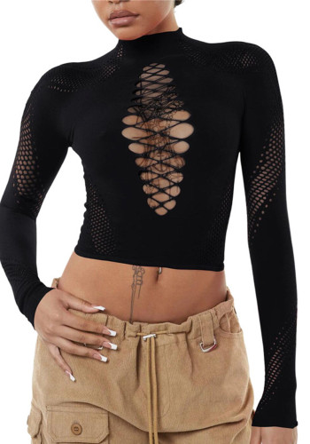 Women Spring Half-High Neck Solid Sexy Knitting Top