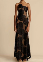 Women Black See-Through Suspender Backless sexy Dress