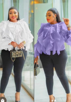 Women Round Neck Irregular Lotus Long Sleeve Casual Top Shirt Women Round Neck Irregular Lotus Long Sleeve Casual Top Shirt