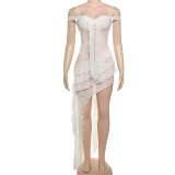 Summer Women's Sexy Lace See-Through Irregular Strapless Dress