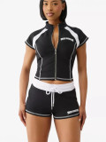 Street Style Zip-Up Casual Sporty Tee & Shorts Set