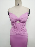 Women herringbone Strapless sweetheart neck hollow Lace-Up Formal Party evening dress