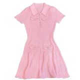 Women French spring Summer Turndown Collar knitting dress