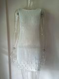 Women bikini tassel beaded suspender beach shirt hollow knitting Dress