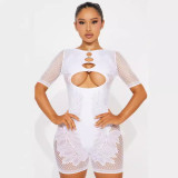 White Cut-Out Crystal Embellished Knit Jumpsuit